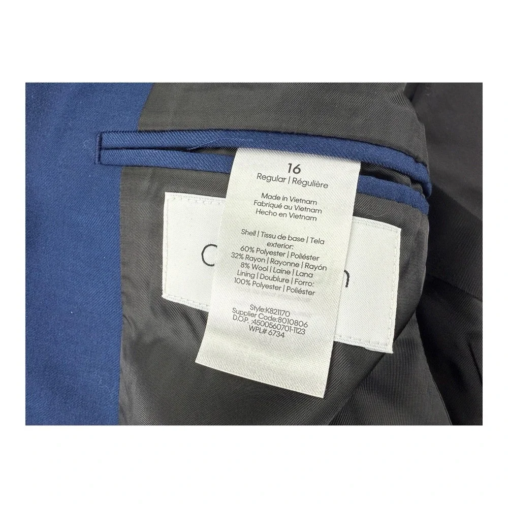 Calvin Klein Youth 16R Blazer Blue 2-Button Peak Lapel‎ Double Vent NWT